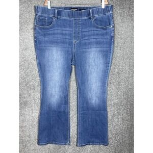 Susan Graver Flare Leg Jeans Womens Size 22WP Blue Denim Pull On Stretch Pockets